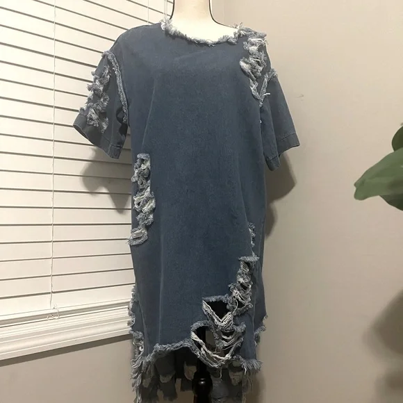 white christmas dresses Two Tone Distressed Denim Bustier Mini Dress